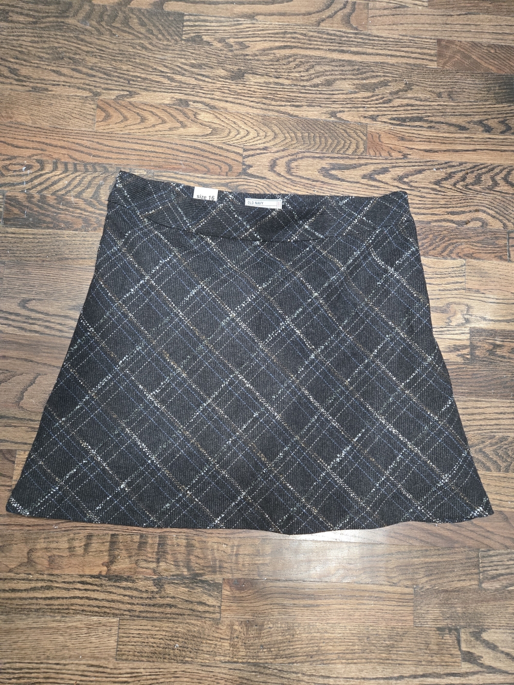 Old Navy Y2K Plaid Wool Blend Mini Skirt Size 16 Brown A-Line Dark Academia 2004